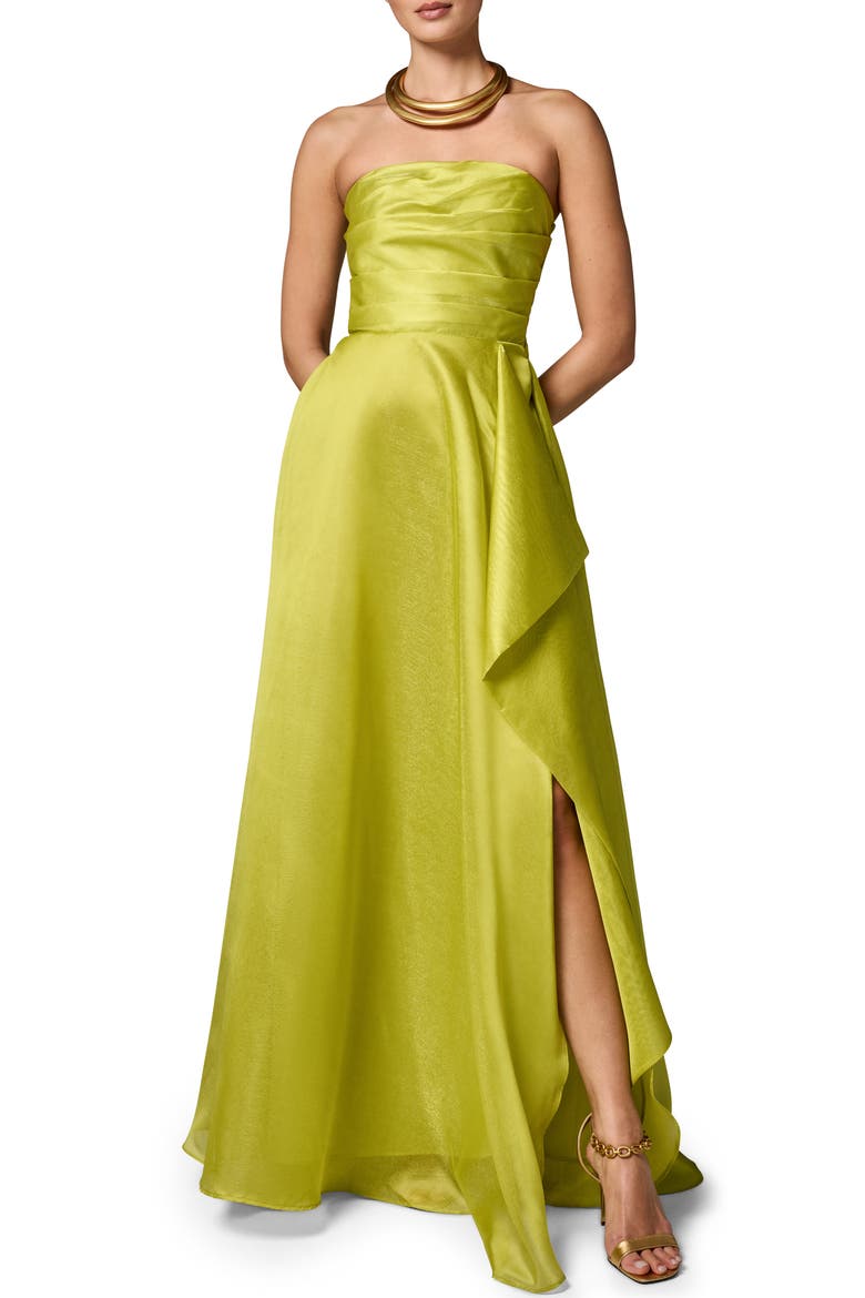 Strapless Ruffle Gown, Main, color, SUMMER CITRUS