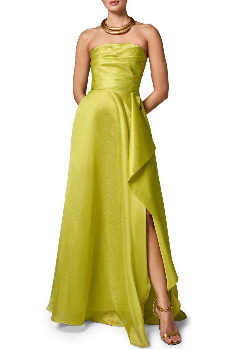Donna Karan New York Strapless Ruffle Gown, Main, color, Summer Citrus