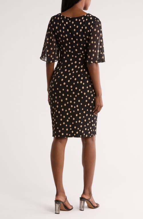 Connected Apparel Flutter Sleeve Faux Wrap Dress In Brown