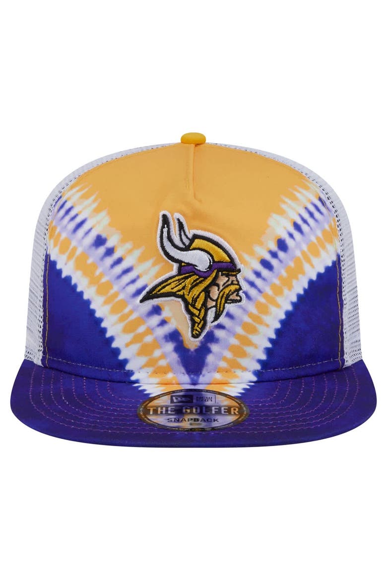 Men's New Era Gold/Purple Minnesota Vikings Throwback Dye Golfer Snapback Hat, Alternate, color, Gold