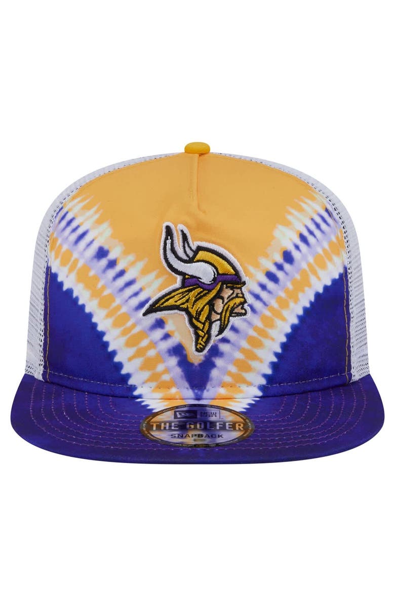 New Era Men's New Era Gold/Purple Minnesota Vikings Throwback Dye Golfer Snapback Hat, Alternate, color, Gold