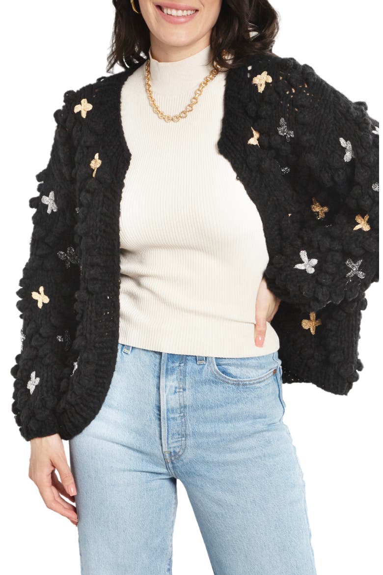 Aria Crochet Cardigan, Main, color, BLACK