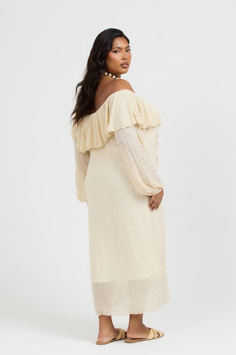 Ruffle Bardot Dress, Alternate, color, Beige