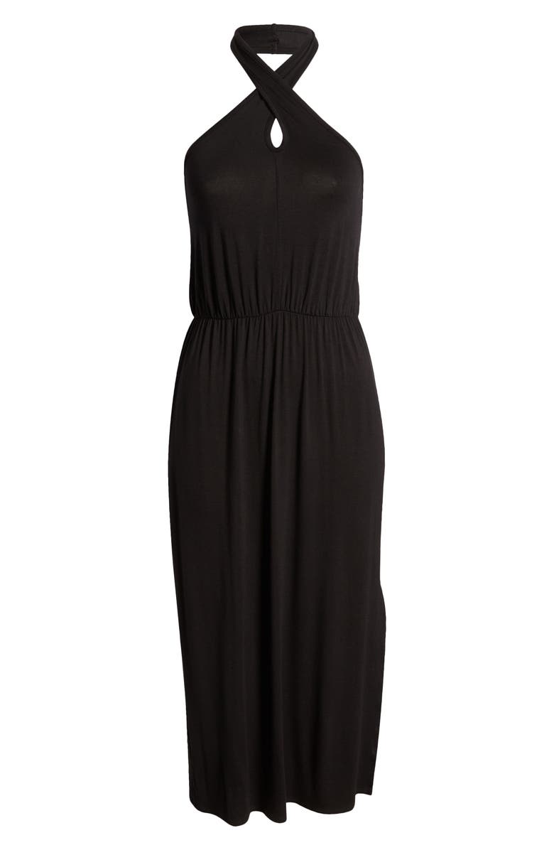 Loveappella Twist Halter Neck Midi Dress, Alternate, color, Black
