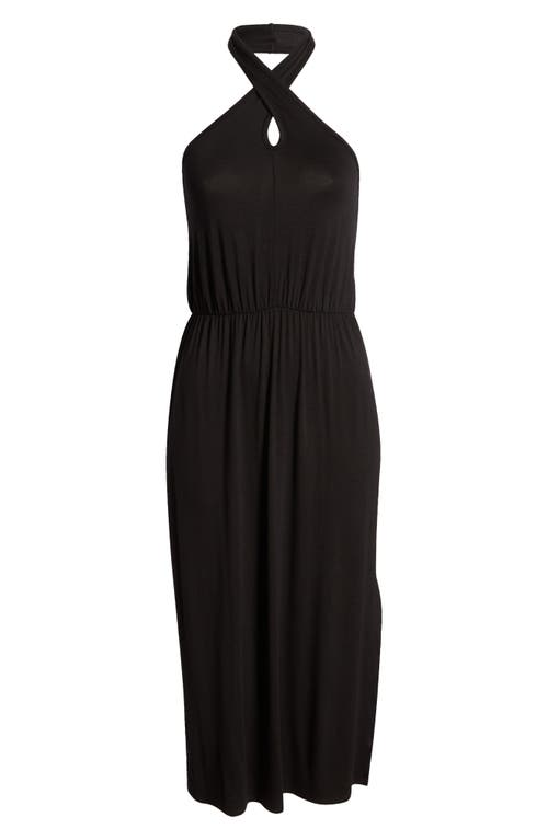 Loveappella Twist Halter Neck Midi Dress In Black