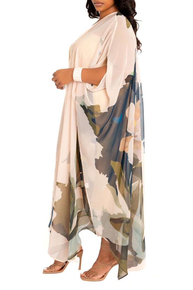 Floral Robe with Wristband, Alternate, color, BEIGE MULTI