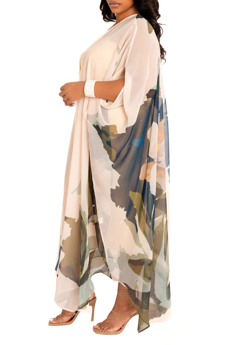 BUXOM COUTURE Floral Robe with Wristband, Alternate, color, Beige Multi