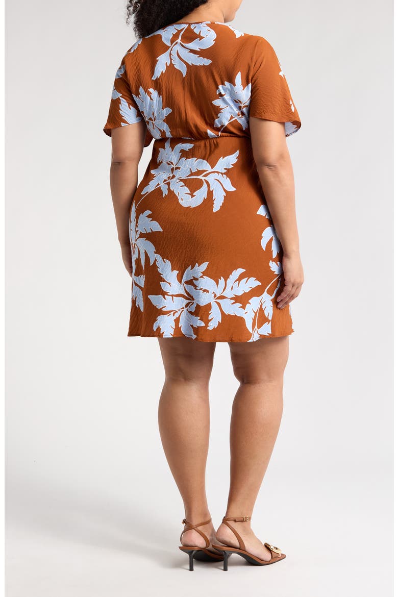 Floral Short Sleeve Empire Waist Dress, Alternate, color, RUST/ BLUE