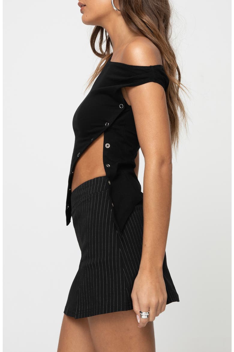 Karre One-Shoulder Side Snap Top, Alternate, color, BLACK
