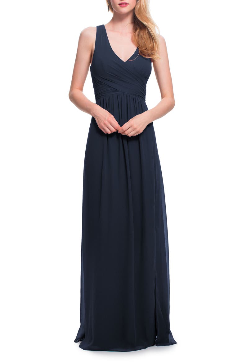 Back Cutout Chiffon A-Line Gown, Main, color, NAVY
