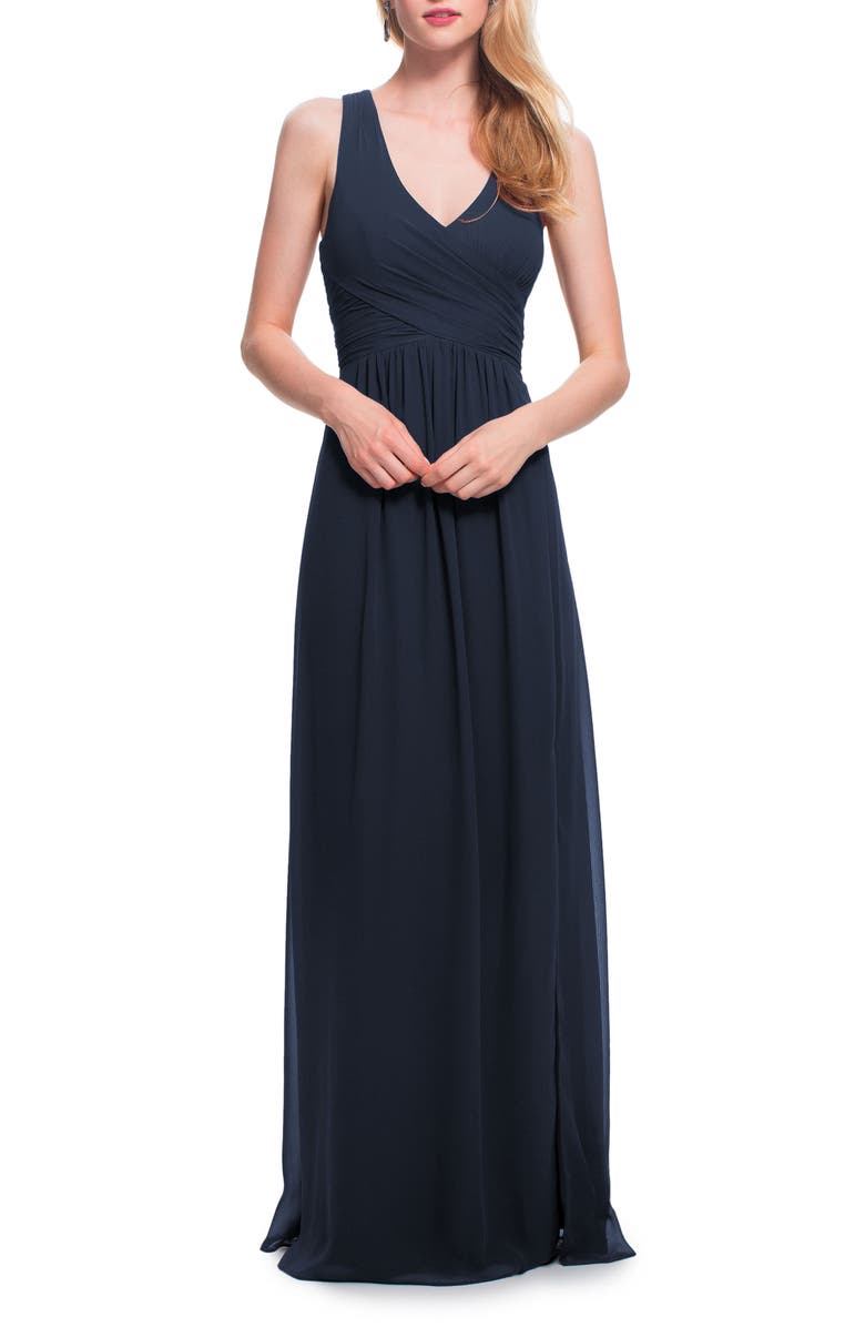 #Levkoff Back Cutout Chiffon A-Line Gown, Main, color,