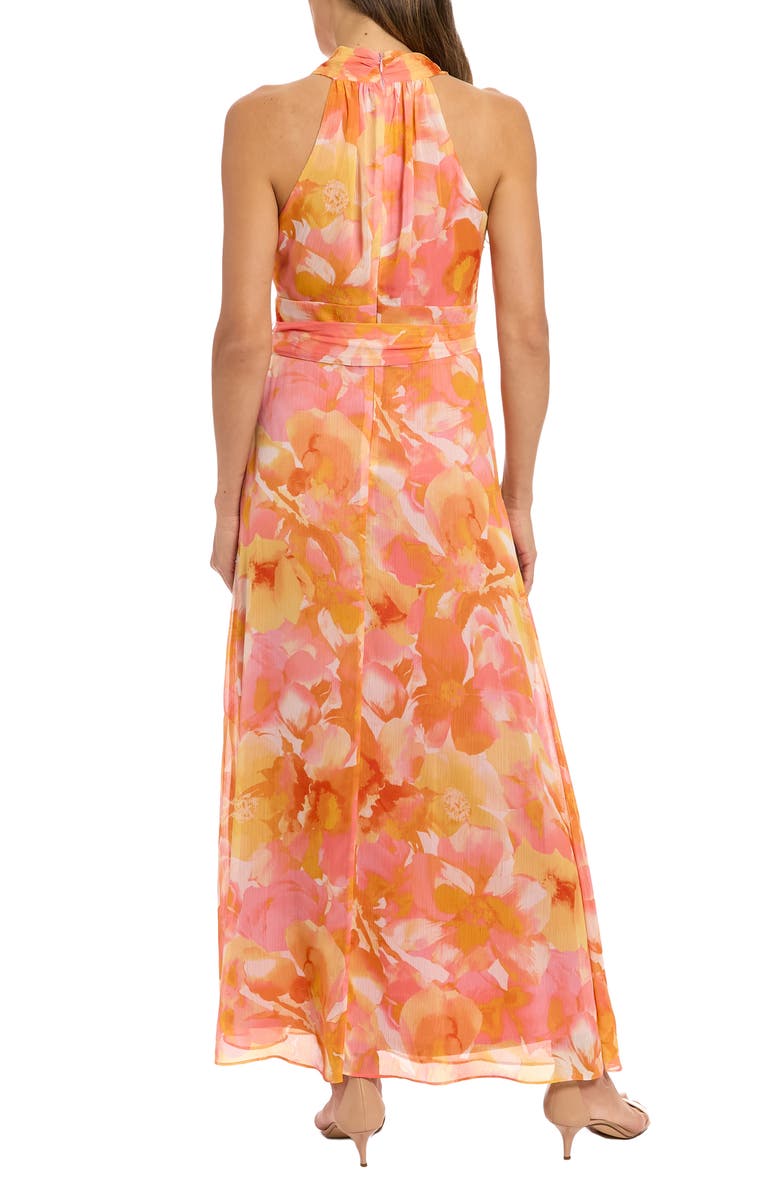 London Times Floral Ruffle Sleeveless Chiffon Maxi Dress, Alternate, color, Peach/ Yellow