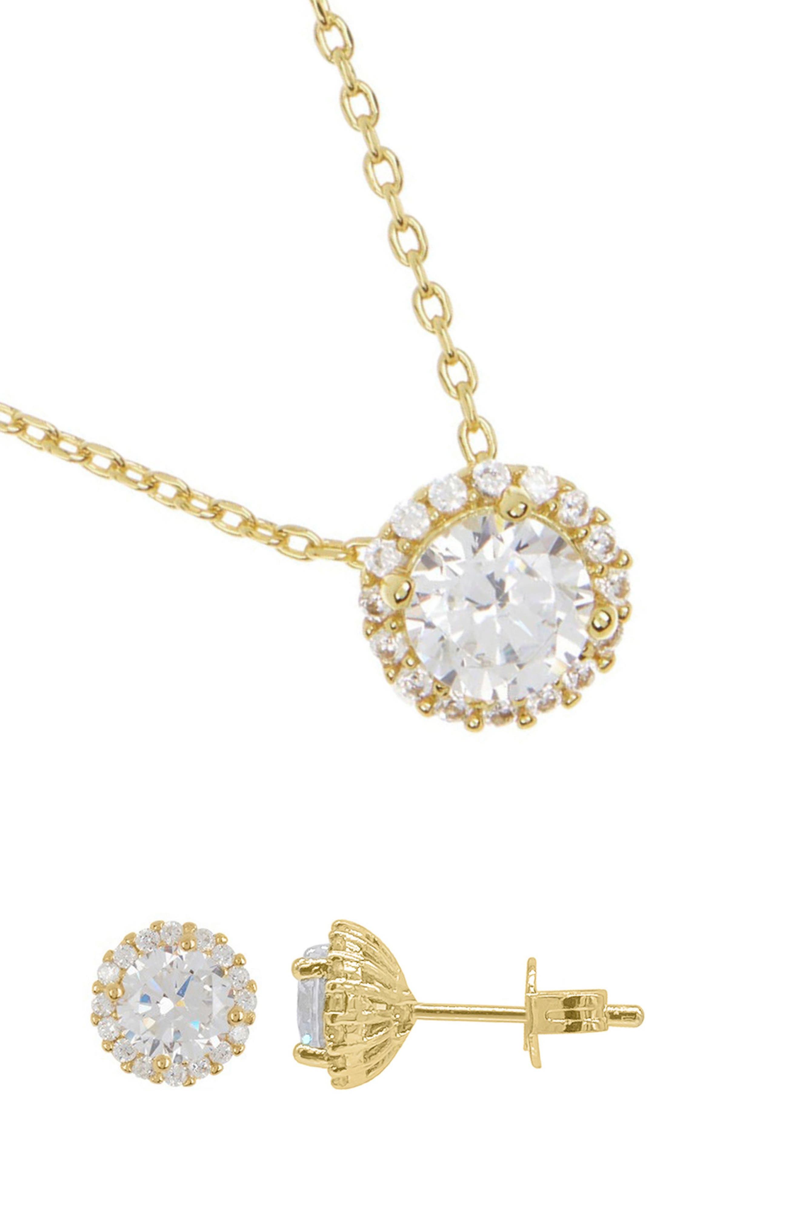 Adornia Crystal Halo Pendant Necklace & Stud Earrings Set
