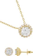 Adornia Crystal Halo Pendant Necklace & Stud Earrings Set