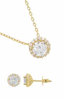 Adornia Crystal Halo Pendant Necklace & Stud Earrings Set
