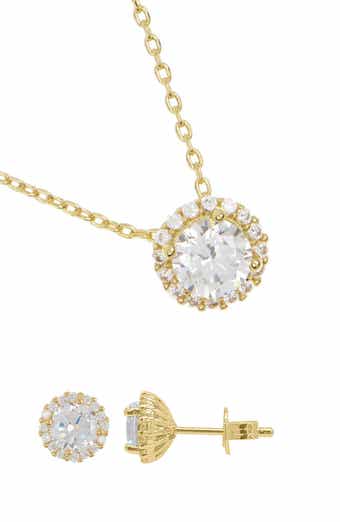Crystal Halo Pendant Necklace & Stud Earrings Set