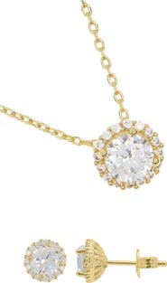 Adornia Crystal Halo Pendant Necklace & Stud Earrings Set