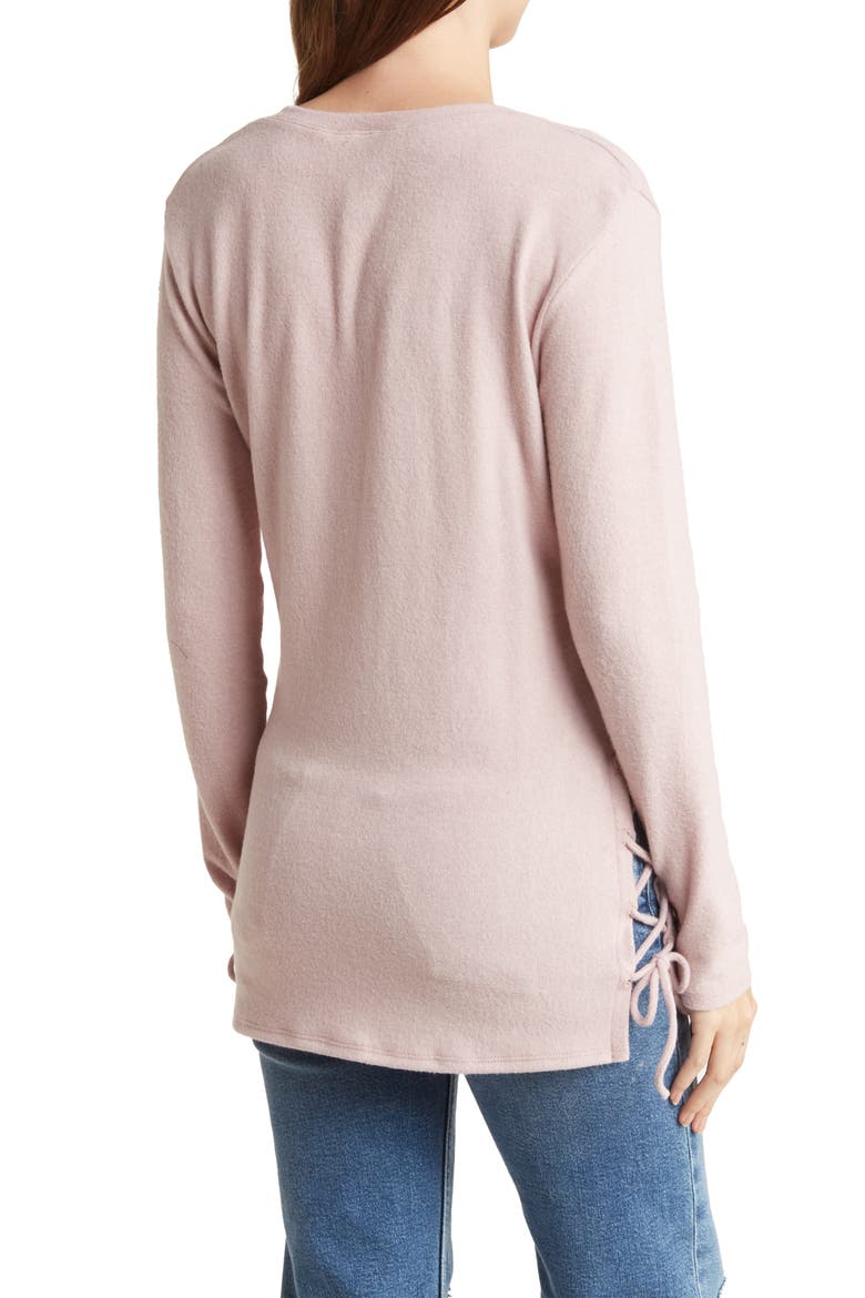 V-Neck Dolman Sleeve Double Lace-Up T-Shirt, Alternate, color, PALE ROSETTE