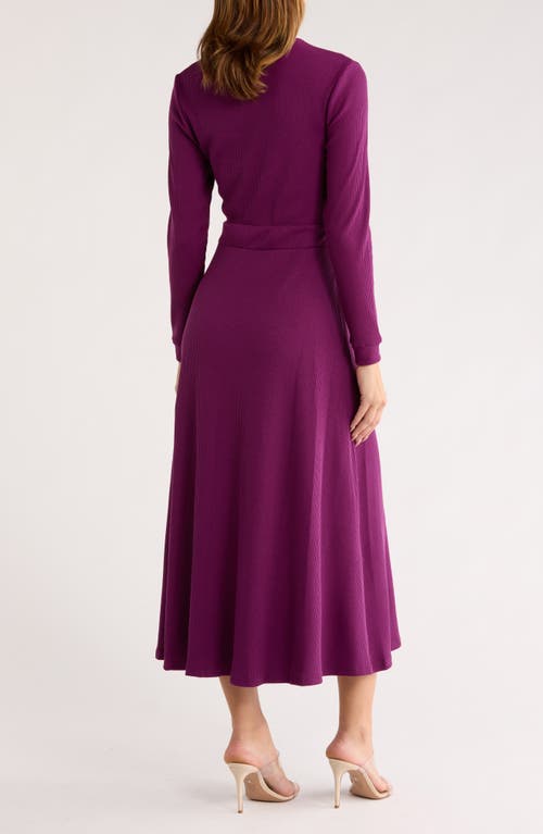 Area Stars Oaklyn Long Sleeve Ribbed Fit & Flare Midi Dress In Purple