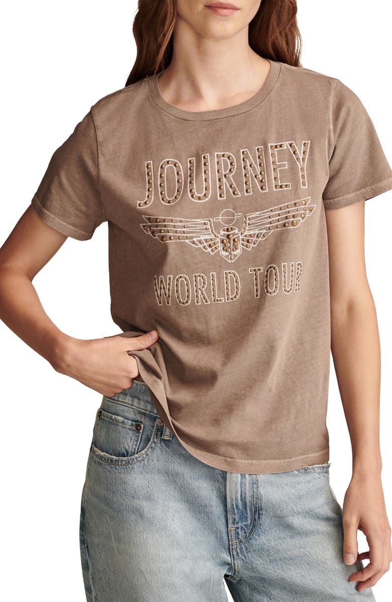 Lucky Brand Journey World Tour Studded Cotton Graphic T-Shirt, Main, color, 