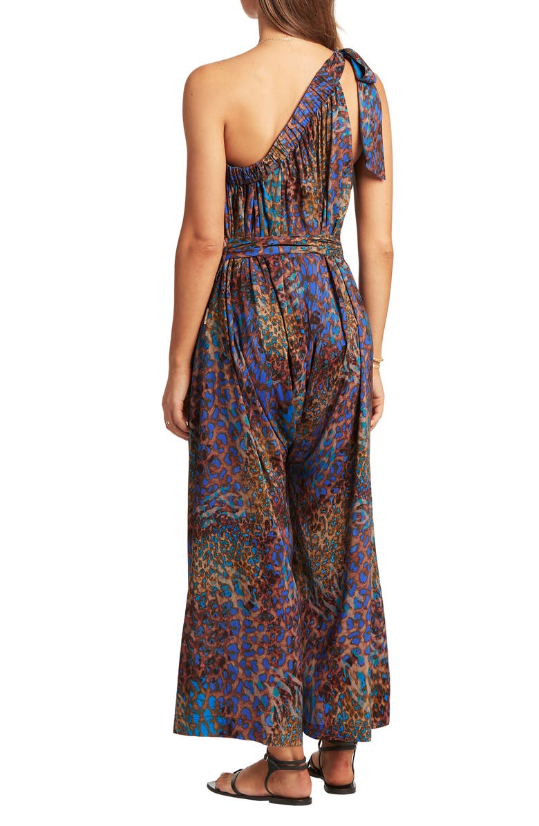 Sea Level One-Shoulder Tie Waist Cover-Up Jumpsuit, Alternate, color, Blue