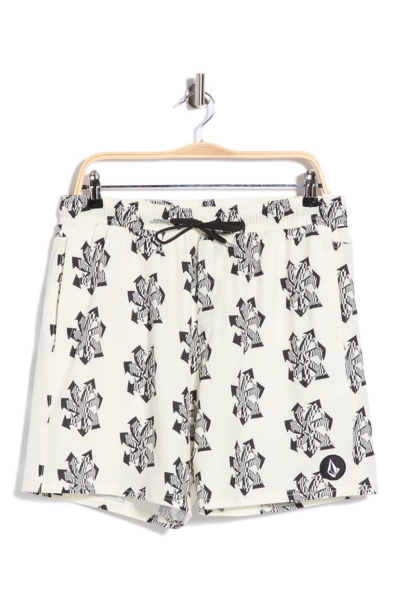 Manic Print Swim Shorts, Alternate, color, OFF WHITE