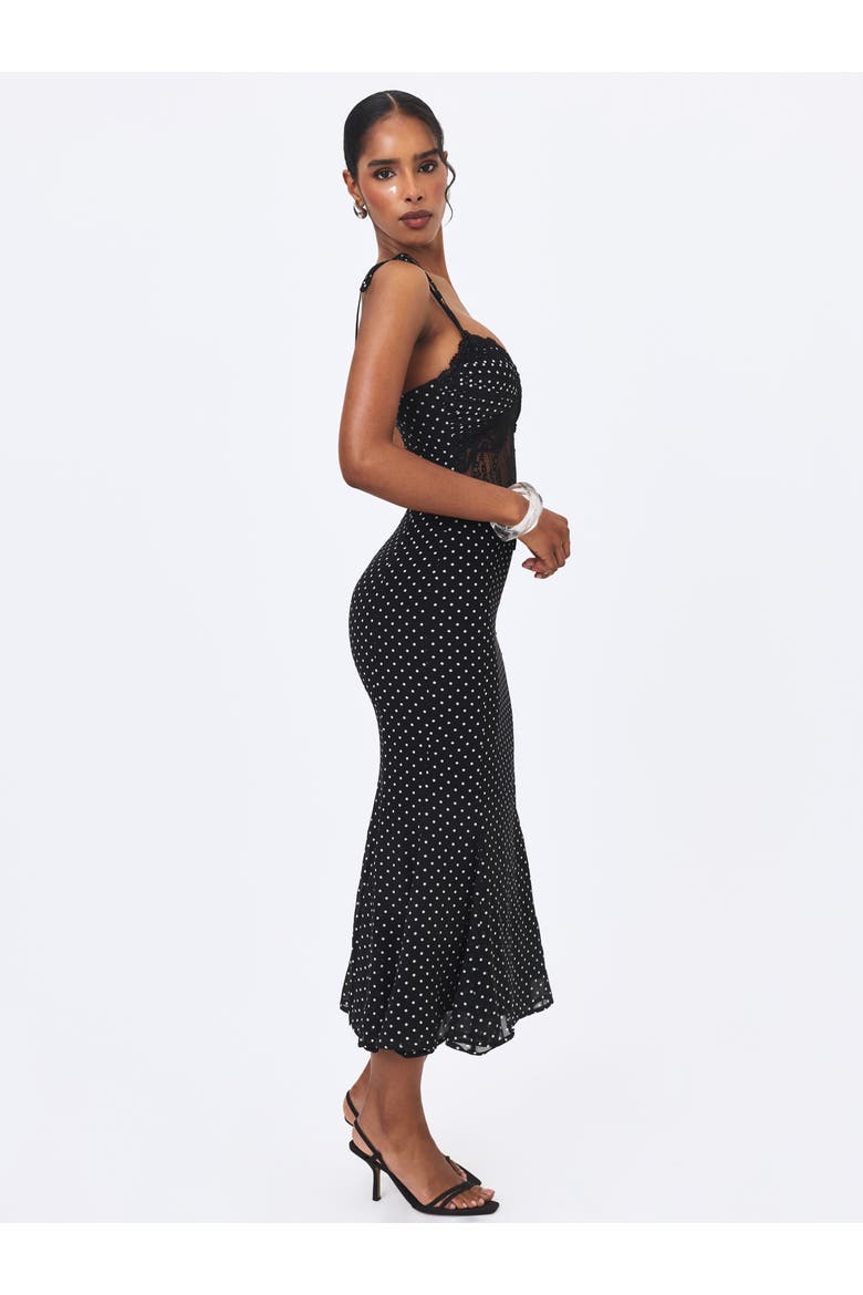 Zehra Chiffon Lace Cutout Mermaid Midi Dress, Alternate, color, Black