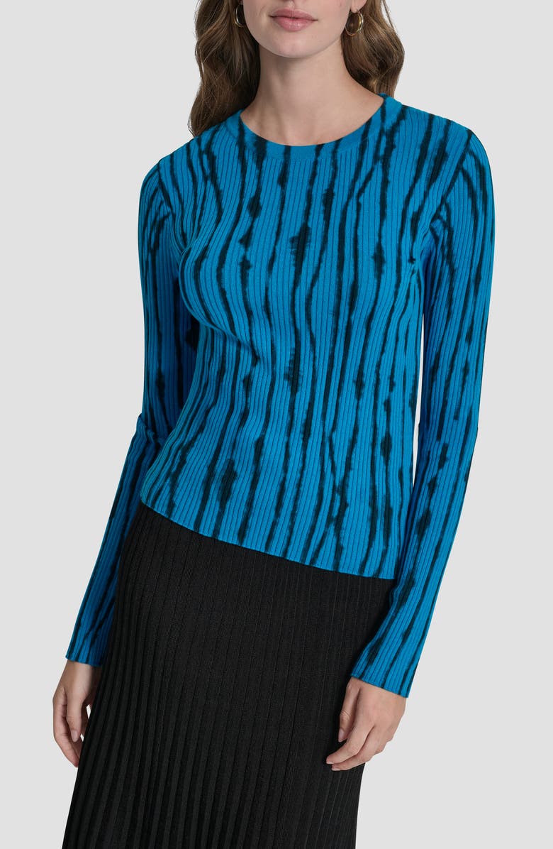 DKNY Dye Print Rib Sweater, Main, color, Blue Placed Graffiti
