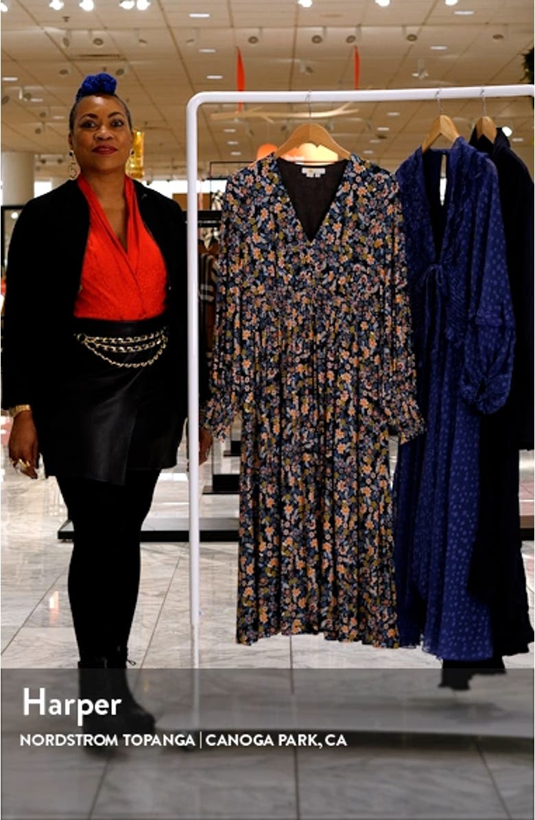 Floral Long Sleeve V-Neck Midi Dress, sales video thumbnail