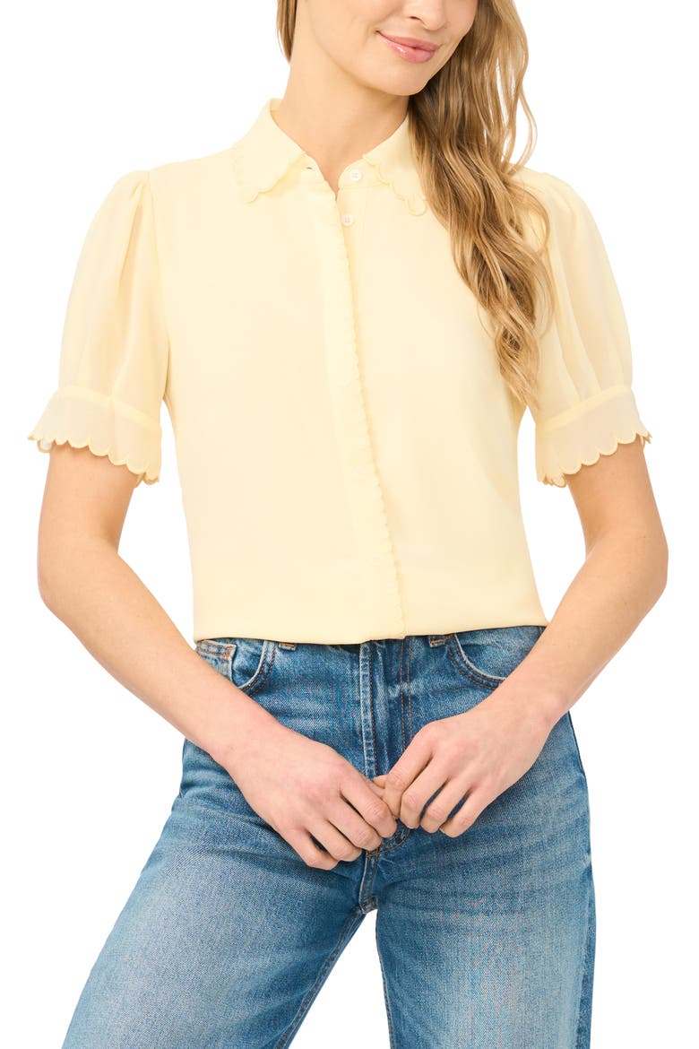Scallop Trim Button-Up Shirt, Main, color, LEMON DROP