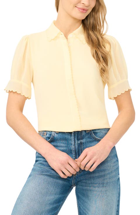Scallop Trim Button-Up Shirt
