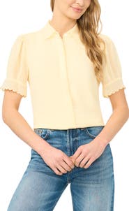 CeCe Scallop Trim Button-Up Shirt