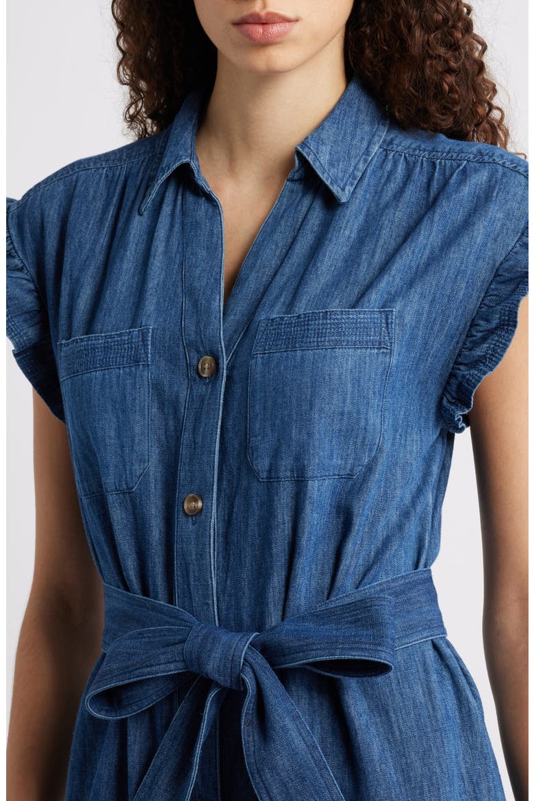 Tie Waist Denim Midi Dress, Alternate, color, DARK WASH