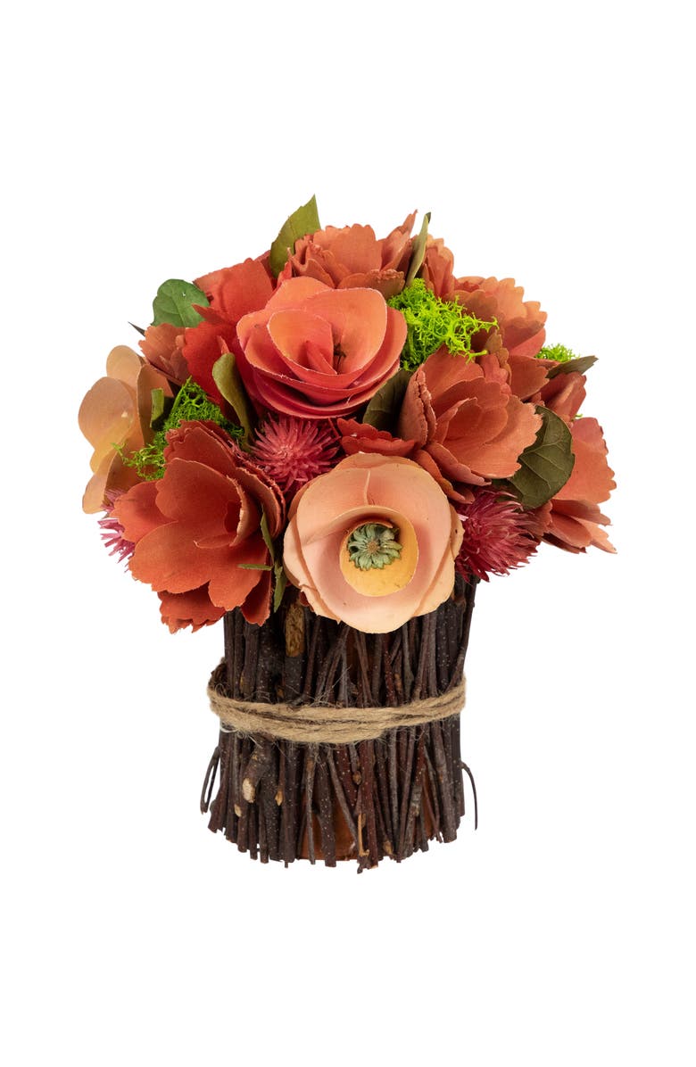 Northlight Artificial Mixed Floral Wooden Spring Bouquet - 9" - Red and Pink, Main, color, Red