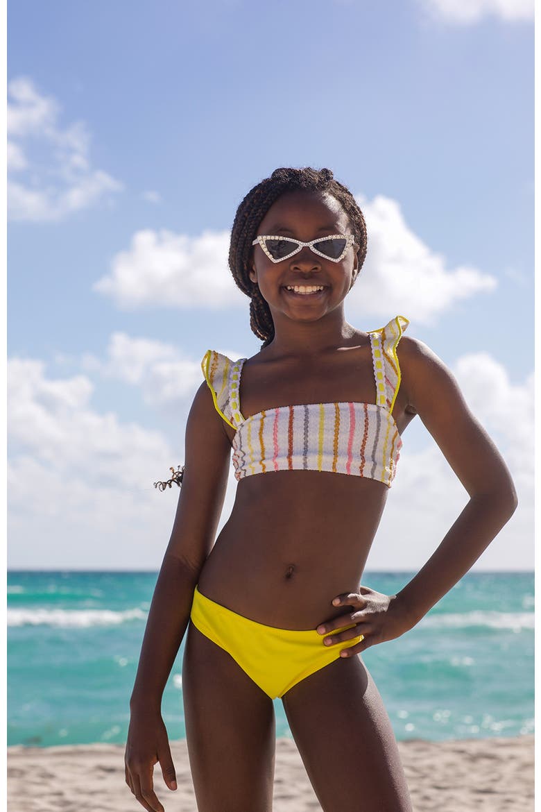 Multi-Color Striped Bandeau Two-Piece Bikini, Alternate, color, Beige