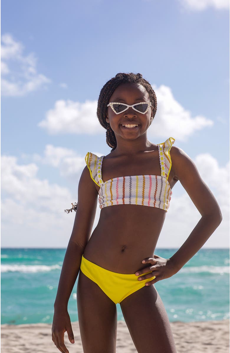 NESSI BYRD Multi-Color Striped Bandeau Two-Piece Bikini, Alternate, color, Beige