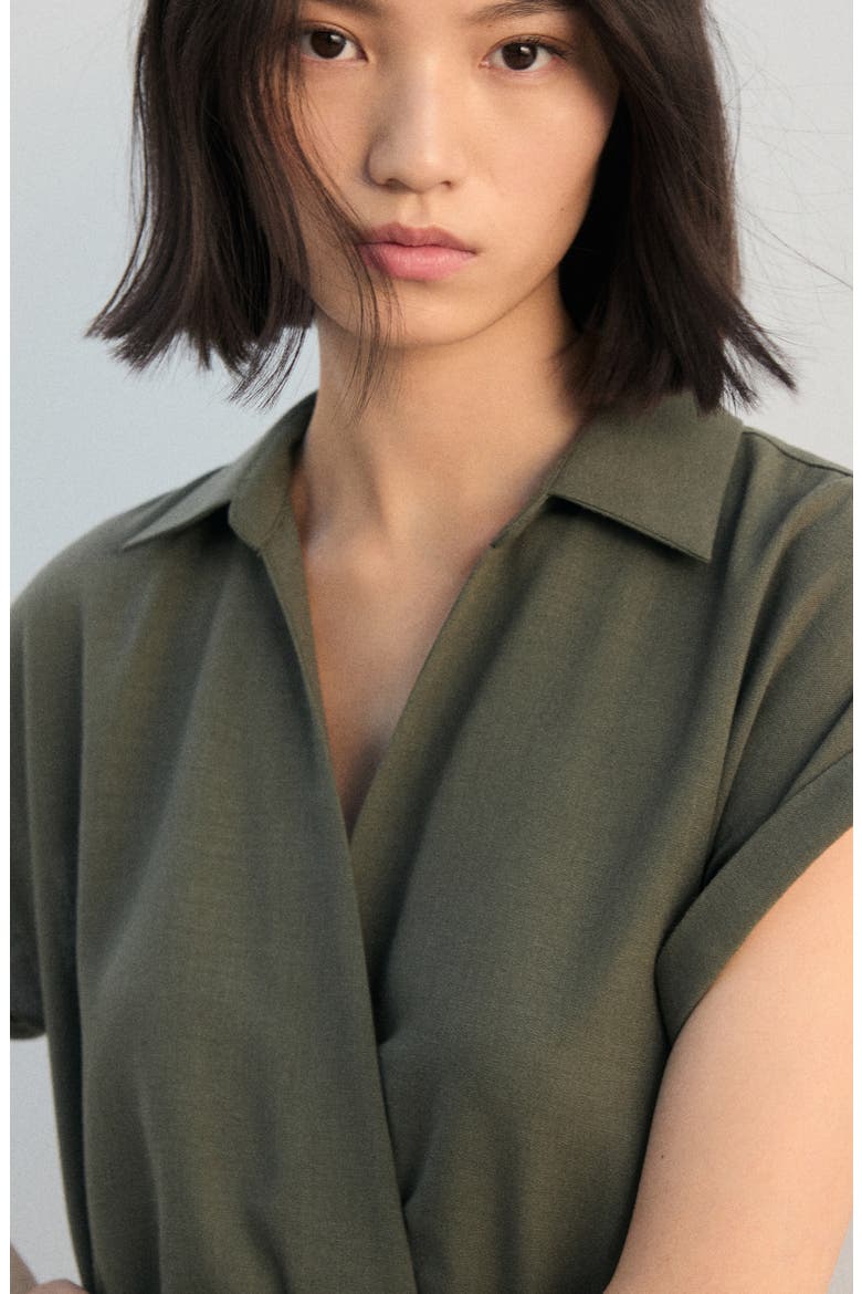 Pleated Tie Waist Maxi Shirtdress, Alternate, color, KHAKI GREEN
