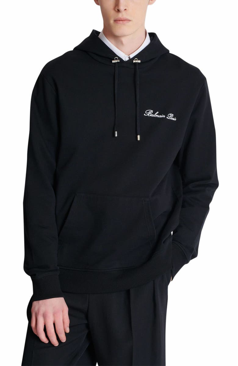 Balmain Signature Hoodie, Alternate, color, Black
