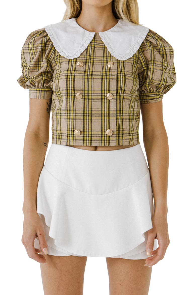 Oversize Collar Check Cotton Top, Alternate, color, TAUPE
