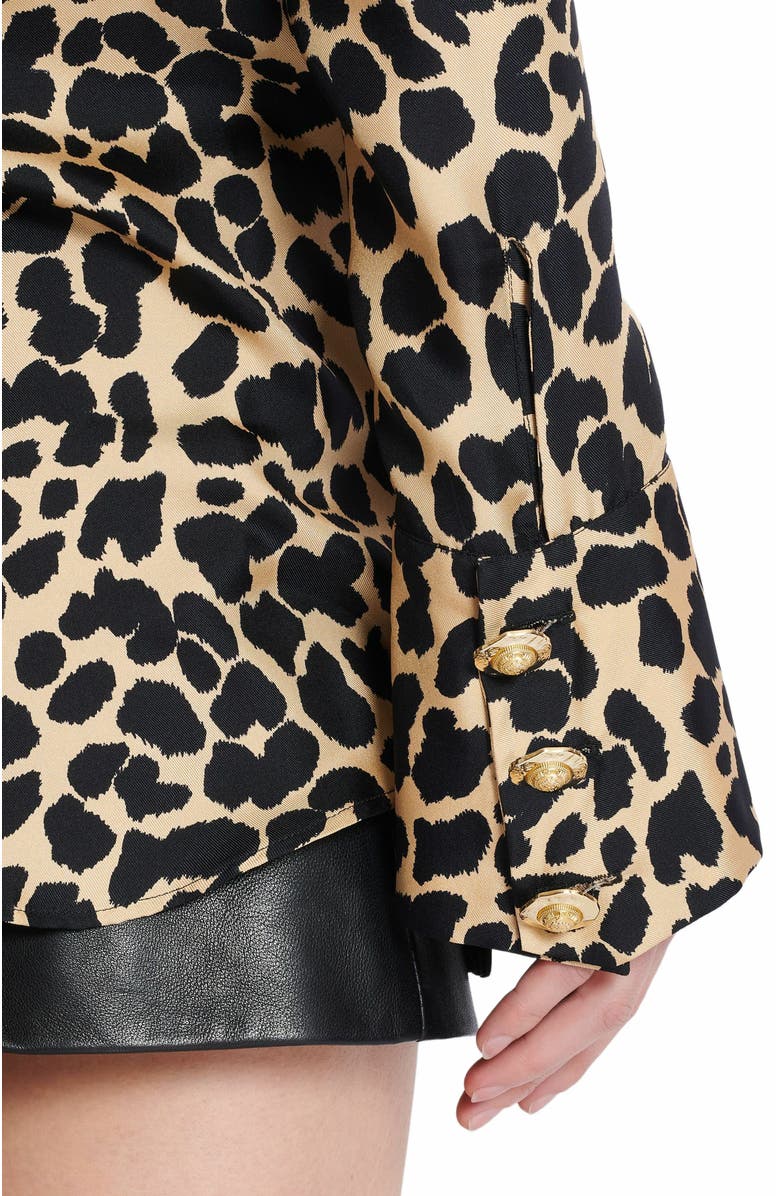 Balmain Leopard Print Ruffled Shirt, Alternate, color, Black