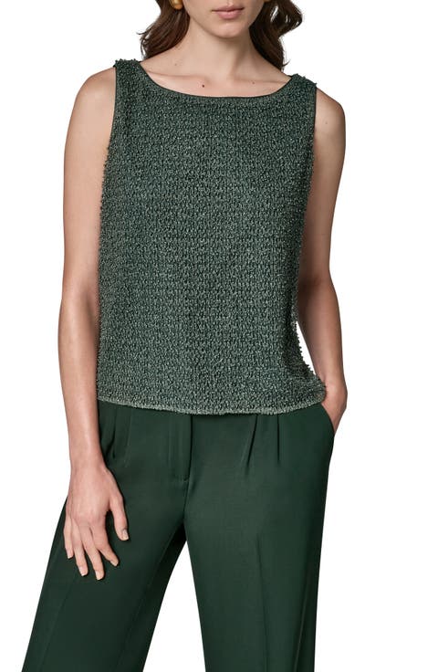 Boat Neck Metallic Beaded Tank