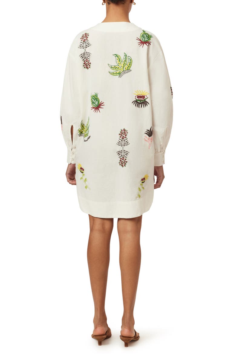 Embroidered Long Sleeve Cotton & Linen Shift Dress, Alternate, color, EGGNOG