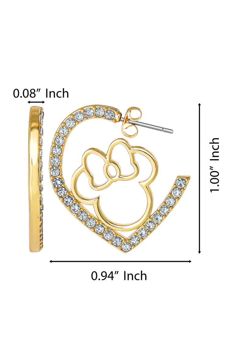 Minnie Mouse Heart Earrings, Gold-Tone Outline with Crystal Pavé, Alternate, color, Gold Tone