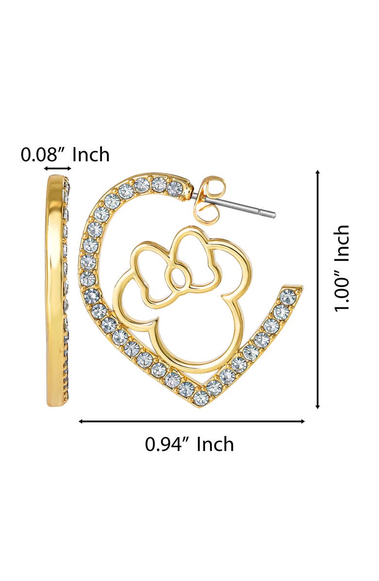 Disney Minnie Mouse Heart Earrings, Gold-Tone Outline with Crystal Pavé, Alternate, color, Gold Tone