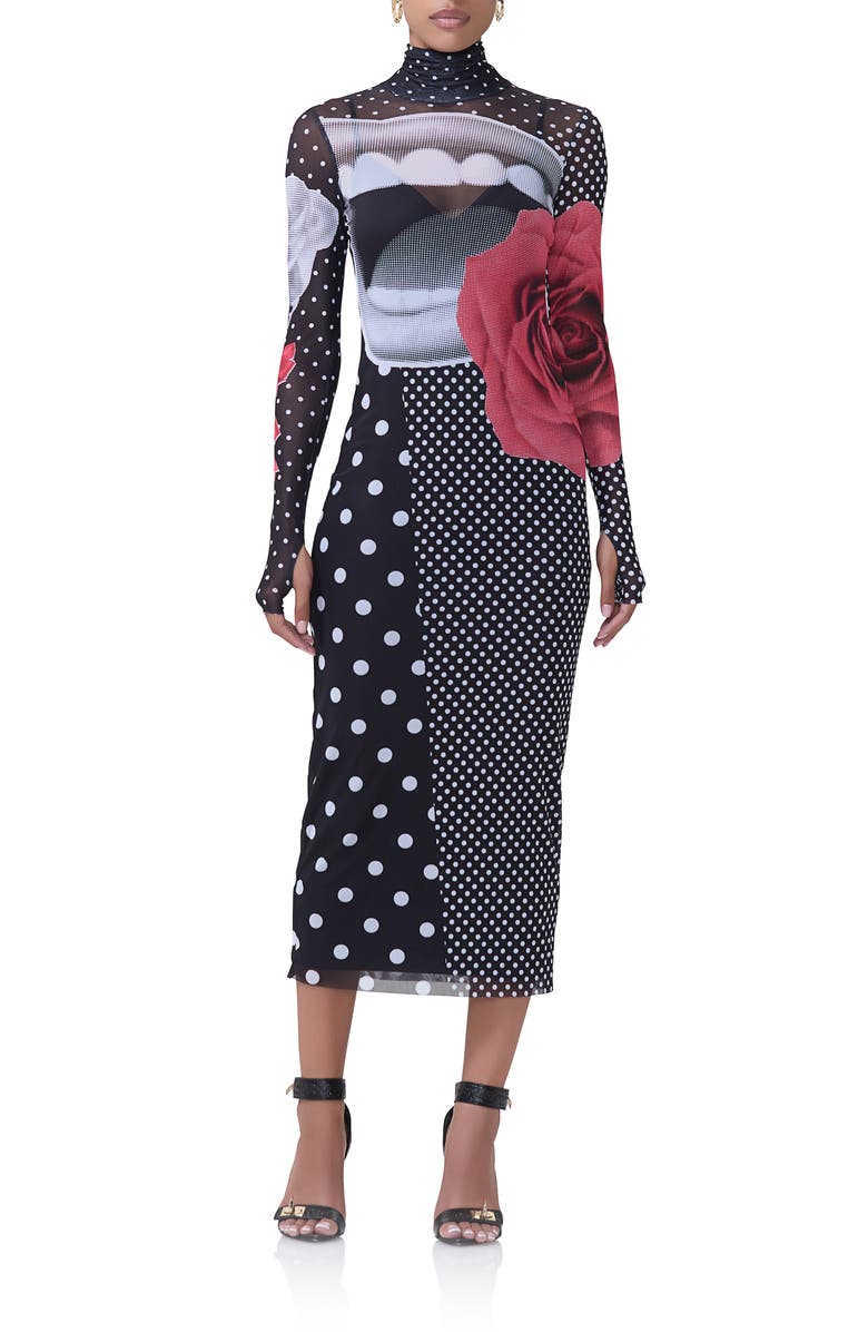 AFRM Shailene Long Sleeve Turtleneck Mesh Dress, Main, color,