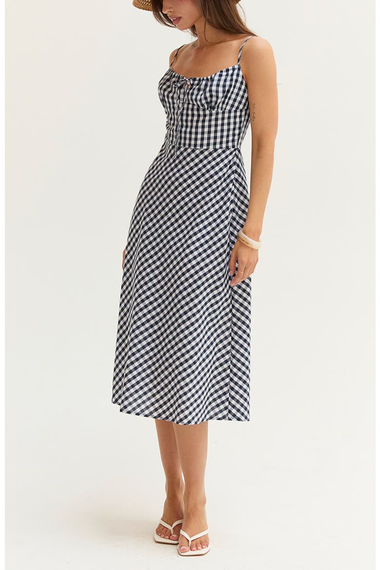 Gingham Slip Midi Dress, Alternate, color, Navy