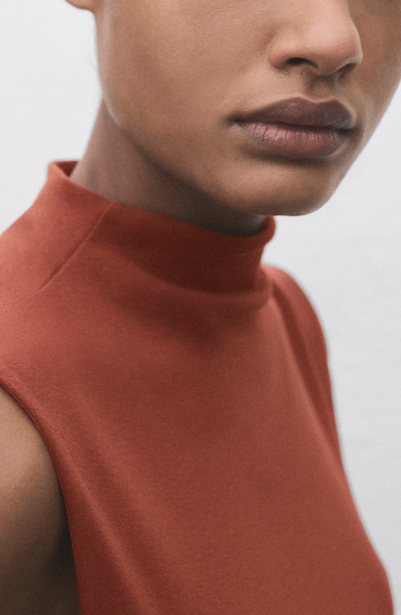 MANGO Ruched Mock Neck Sleeveless Top, Alternate, color, Russet