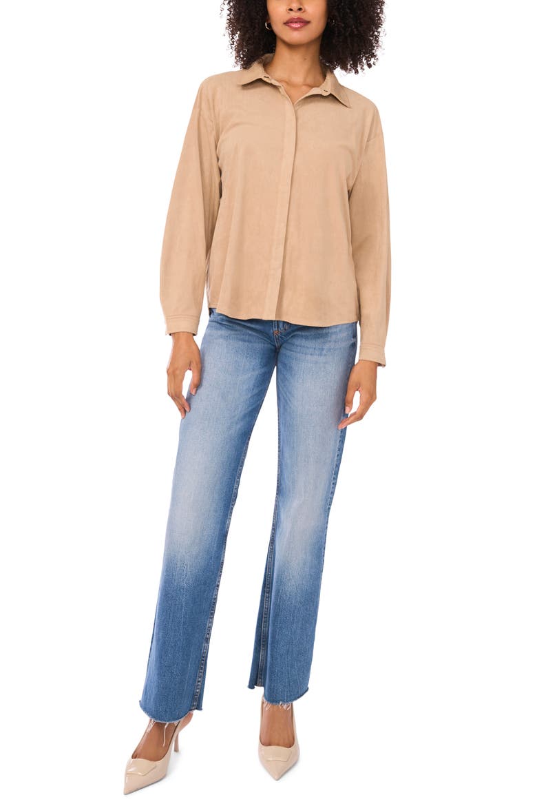 Faux Suede Button-Up Shirt, Alternate, color, CLASSICCAMEL