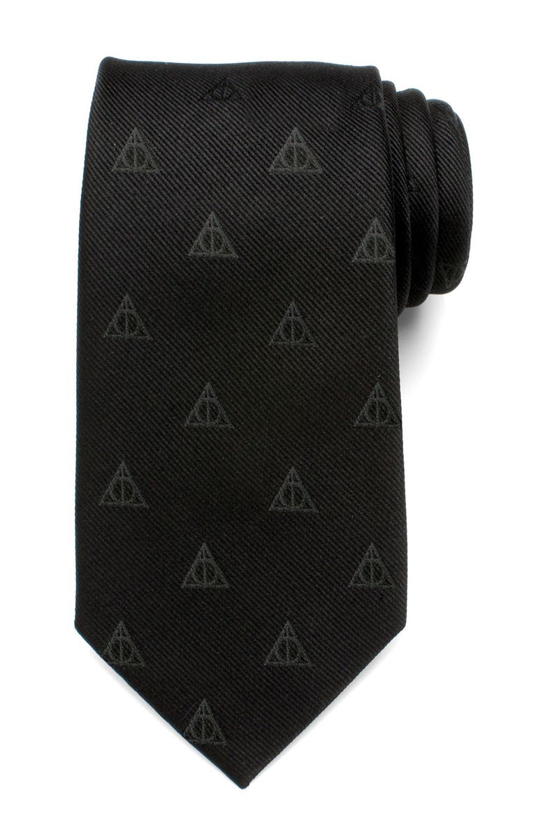 Harry Potter - Deathly Hallows Silk Tie, Main, color, BLACK