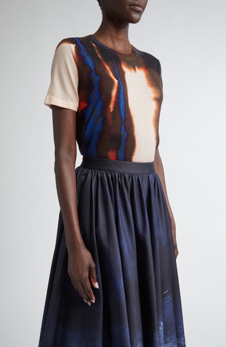 Jason Wu Collection Burned Stripe Short Sleeve Merino Wool Sweater, Alternate, color, Almond Multi